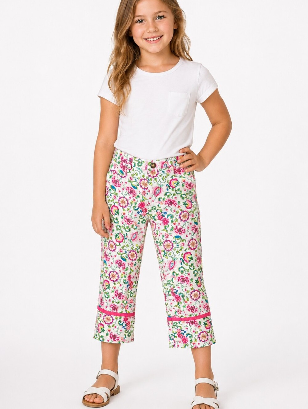 Dora the Explorer Girls Floral Capri Pants Size 4 Pink White Cotton 2006 Viacom